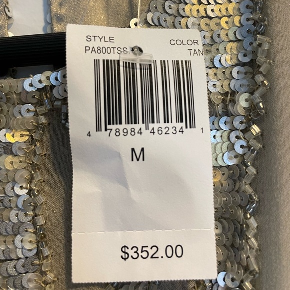 NWT PARKER Beaded Sequin Crew Neck Mini Shift Dress Tan Size M 100% Silk - Picture 12 of 13